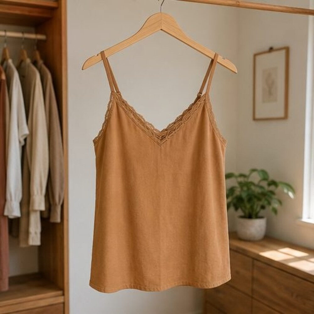 Camel Lace Trim Cami Top